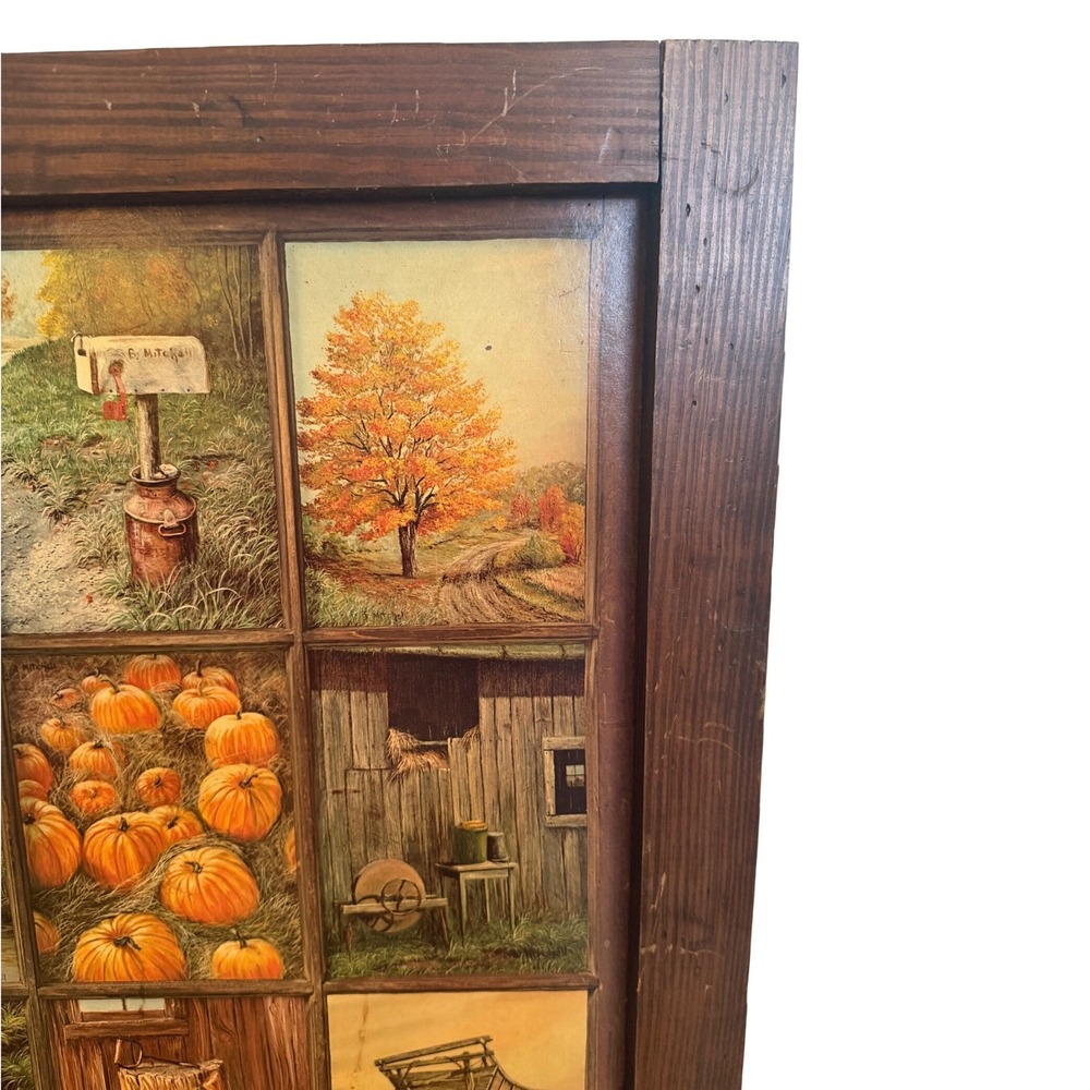 Vintage Homco B Mitchell Rustic Farmhouse 12 Panel Wood Framed Wall Art 24x24 - Picture 2 of 6